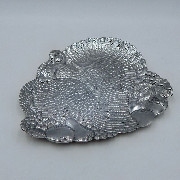 Fitz & Floyd Silver Metalware Thanksgiving Turkey Serving Tray 9 inches - Picture 1 of 7